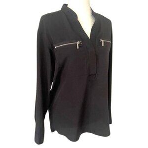 Michael Kors Black Zippered Pocket Long Sleeve Blouse Top Size 4.
